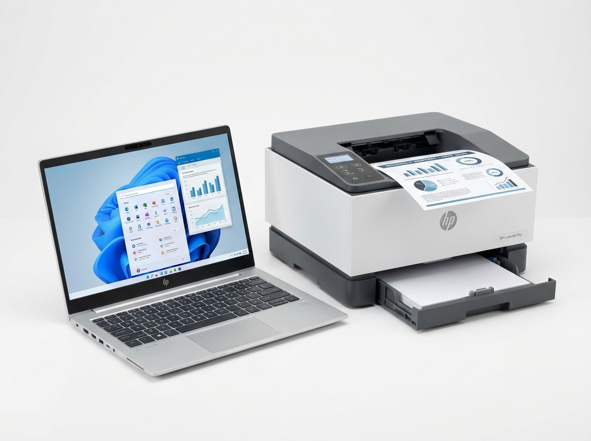 Business laptop and printer